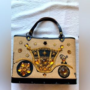 ENID COLLINS of Texas vintage Carriage Trade Purse Wood Jeweled Leather trim
